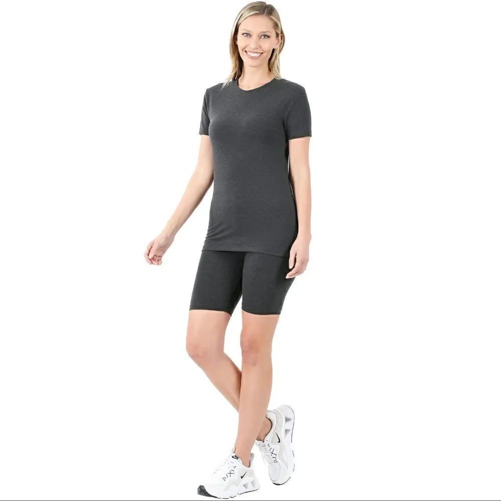 NWT COTTON ROUND NECK TOP & BIKE SHORTS SET